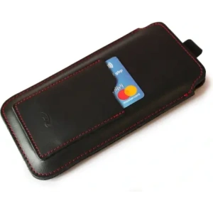 Wholesale LURESKO ASTER XXXL universal leather case with a loop for a strap, designed for phones 6.5' - 6.9' (smooth black with red stitching) - LUR26 - {ean13} - Hurt