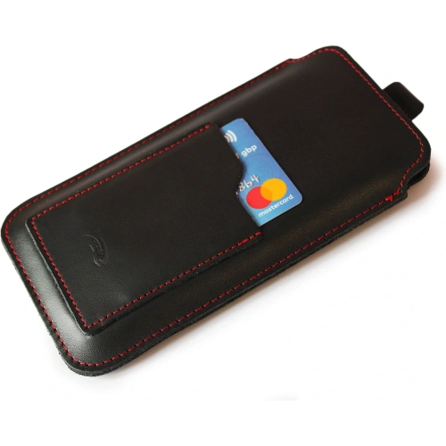 Skórzane etui uniwersalne LURESKO ASTER XXXL z oczkiem na smycz wsuwka na telefon 6.5' - 6.9' (czarny gładki czerwona nić)