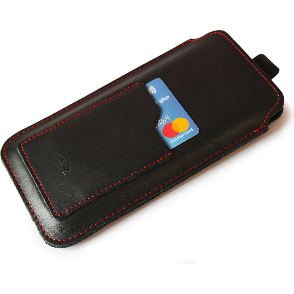 Wholesale LURESKO ASTER XXXL universal leather case with a loop for a strap, designed for phones 6.5' - 6.9' (smooth black with red stitching) - LUR26 - {ean13} - Hurt