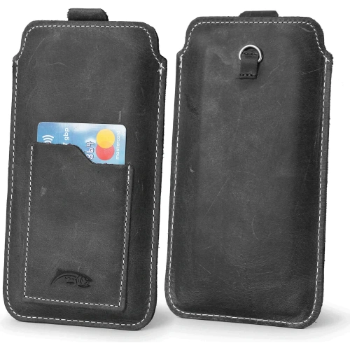 Skórzane etui uniwersalne LURESKO ASTER XXXL z oczkiem na smycz wsuwka na telefon 6.5' - 6.9' (szary vintage biała nić)