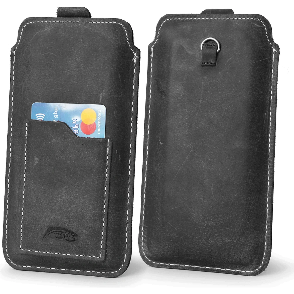 Wholesale LURESKO ASTER XXXL universal leather case with a loop for a strap, slip-in for phone 6.5' - 6.9' (gray vintage with white thread) - LUR27 - {ean13} - Hurt