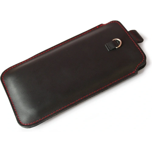 Skórzane etui uniwersalne LURESKO ASTER XXXL z oczkiem na smycz wsuwka na telefon 6.5' - 6.9' (czarny gładki czerwona nić)