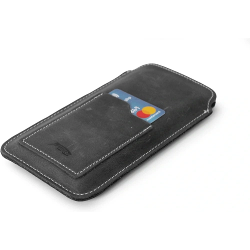 Skórzane etui uniwersalne LURESKO ASTER XXXL z oczkiem na smycz wsuwka na telefon 6.5' - 6.9' (szary vintage biała nić)