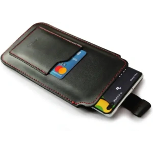 Hurtownia GSM - LURESKO ASTER XXXL husă universală din piele cu un bucluc pentru curea, concepută pentru telefoane de 6.5' - 6.9' (negru mat cu cusături roșii) - LUR26 - {ean13} - Hurt