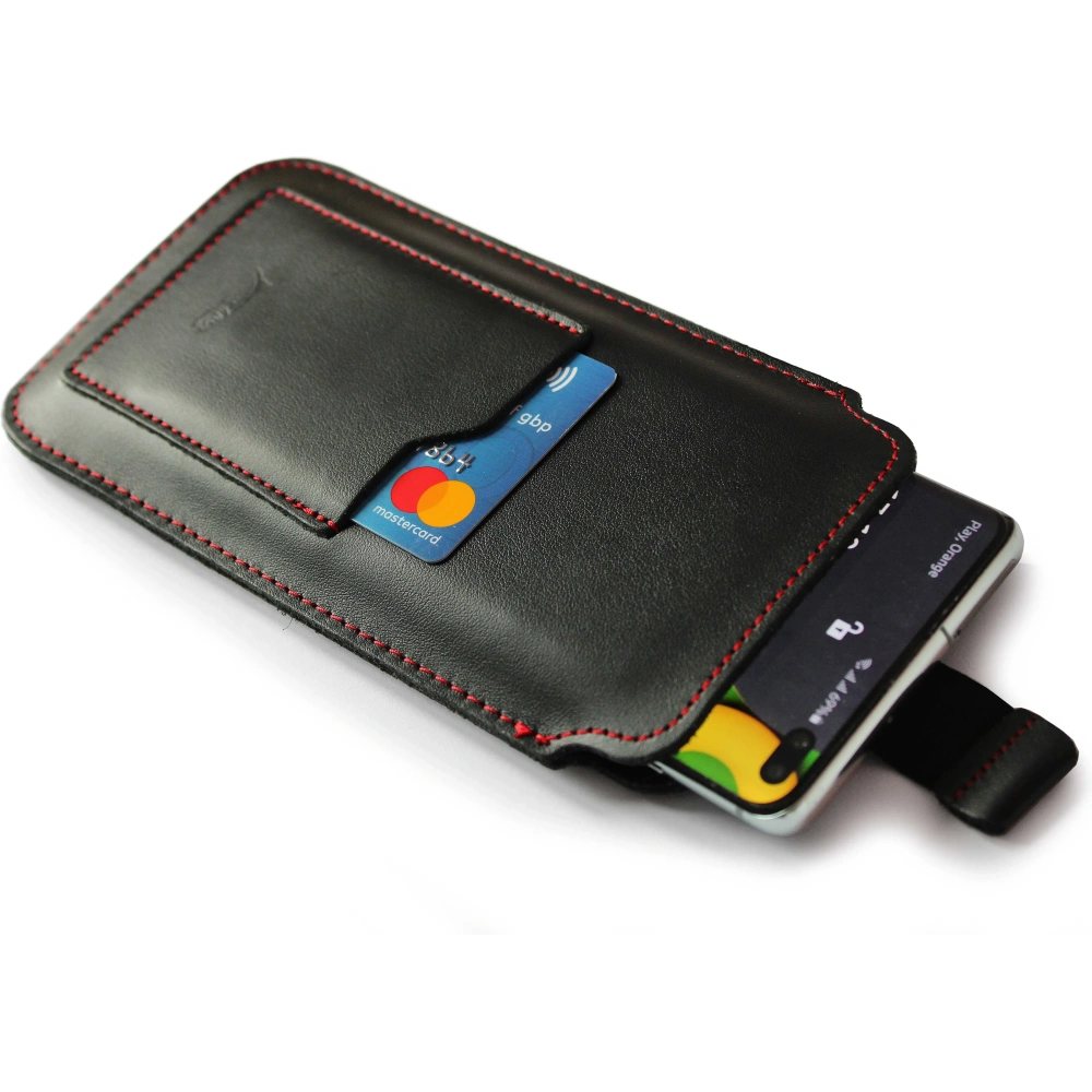 Wholesale LURESKO ASTER XXXL universal leather case with a loop for a strap, designed for phones 6.5' - 6.9' (smooth black with red stitching) - LUR26 - {ean13} - Hurt