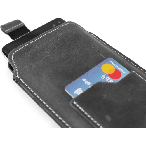 Skórzane etui uniwersalne LURESKO ASTER XXXL z oczkiem na smycz wsuwka na telefon 6.5' - 6.9' (szary vintage biała nić)