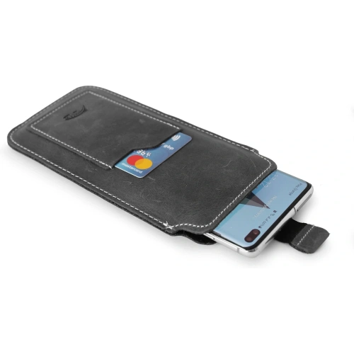 Skórzane etui uniwersalne LURESKO ASTER XXXL z oczkiem na smycz wsuwka na telefon 6.5' - 6.9' (szary vintage biała nić)