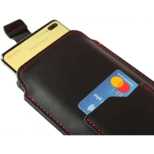 Wholesale LURESKO ASTER XXXL universal leather case with a loop for a strap, designed for phones 6.5' - 6.9' (smooth black with red stitching) - LUR26 - {ean13} - Hurt
