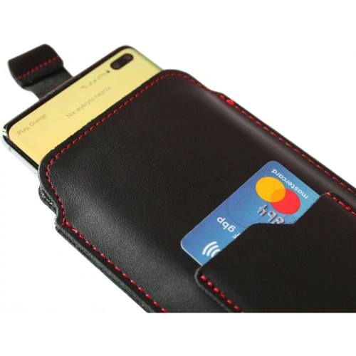 Skórzane etui uniwersalne LURESKO ASTER XXXL z oczkiem na smycz wsuwka na telefon 6.5' - 6.9' (czarny gładki czerwona nić)