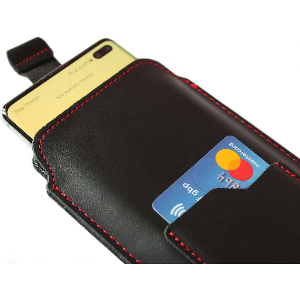 Wholesale LURESKO ASTER XXXL universal leather case with a loop for a strap, designed for phones 6.5' - 6.9' (smooth black with red stitching) - LUR26 - {ean13} - Hurt
