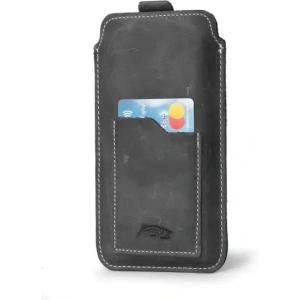 Hurtownia GSM - Skórzane etui uniwersalne LURESKO ASTER XXXL z oczkiem na smycz wsuwka na telefon 6.5' - 6.9' (szary vintage biała nić) - LUR27 - {ean13} - Hurt