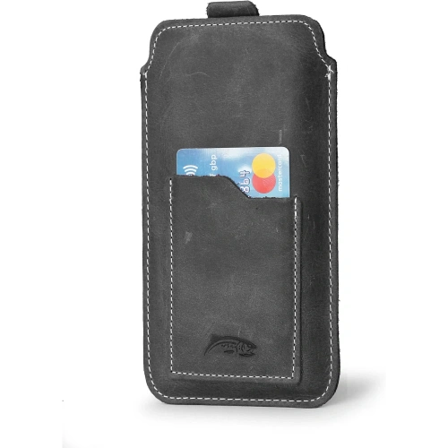 Skórzane etui uniwersalne LURESKO ASTER XXXL z oczkiem na smycz wsuwka na telefon 6.5' - 6.9' (szary vintage biała nić)