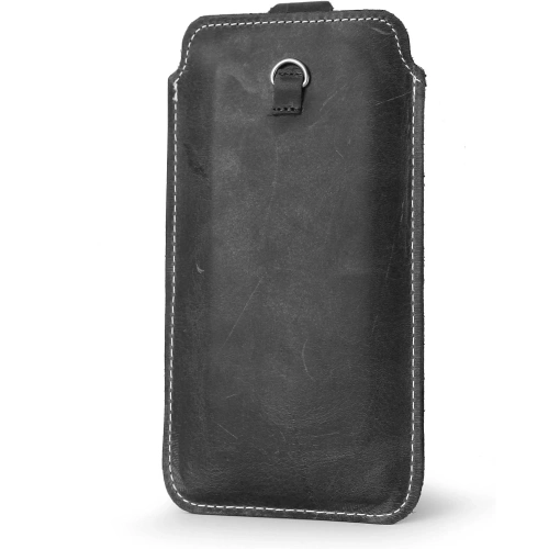 Skórzane etui uniwersalne LURESKO ASTER XXXL z oczkiem na smycz wsuwka na telefon 6.5' - 6.9' (szary vintage biała nić)