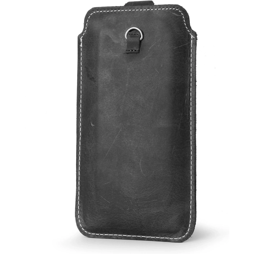 Wholesale LURESKO ASTER XXXL universal leather case with a loop for a strap, slip-in for phone 6.5' - 6.9' (gray vintage with white thread) - LUR27 - {ean13} - Hurt