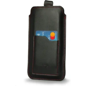 Wholesale LURESKO ASTER XXXL universal leather case with a loop for a strap, designed for phones 6.5' - 6.9' (smooth black with red stitching) - LUR26 - {ean13} - Hurt