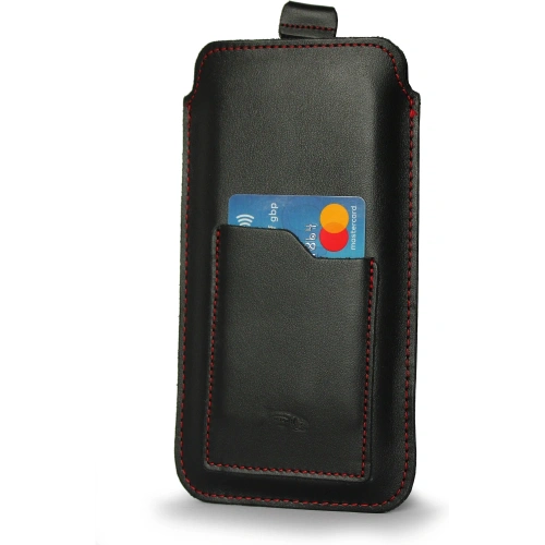 Skórzane etui uniwersalne LURESKO ASTER XXXL z oczkiem na smycz wsuwka na telefon 6.5' - 6.9' (czarny gładki czerwona nić)