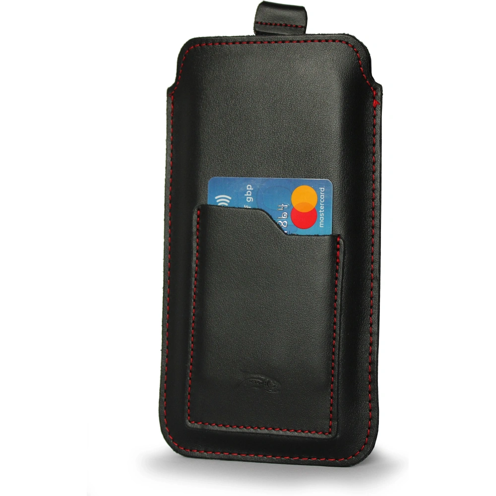 Wholesale LURESKO ASTER XXXL universal leather case with a loop for a strap, designed for phones 6.5' - 6.9' (smooth black with red stitching) - LUR26 - {ean13} - Hurt