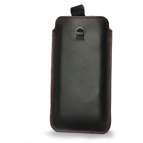 Skórzane etui uniwersalne LURESKO ASTER XXXL z oczkiem na smycz wsuwka na telefon 6.5' - 6.9' (czarny gładki czerwona nić)