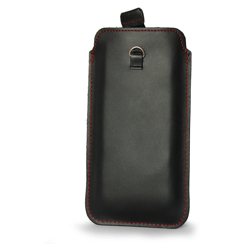 Wholesale LURESKO ASTER XXXL universal leather case with a loop for a strap, designed for phones 6.5' - 6.9' (smooth black with red stitching) - LUR26 - {ean13} - Hurt