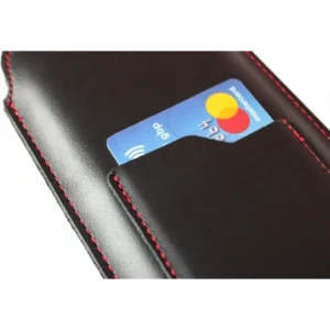 Wholesale LURESKO ASTER XXXL universal leather case with a loop for a strap, designed for phones 6.5' - 6.9' (smooth black with red stitching) - LUR26 - {ean13} - Hurt