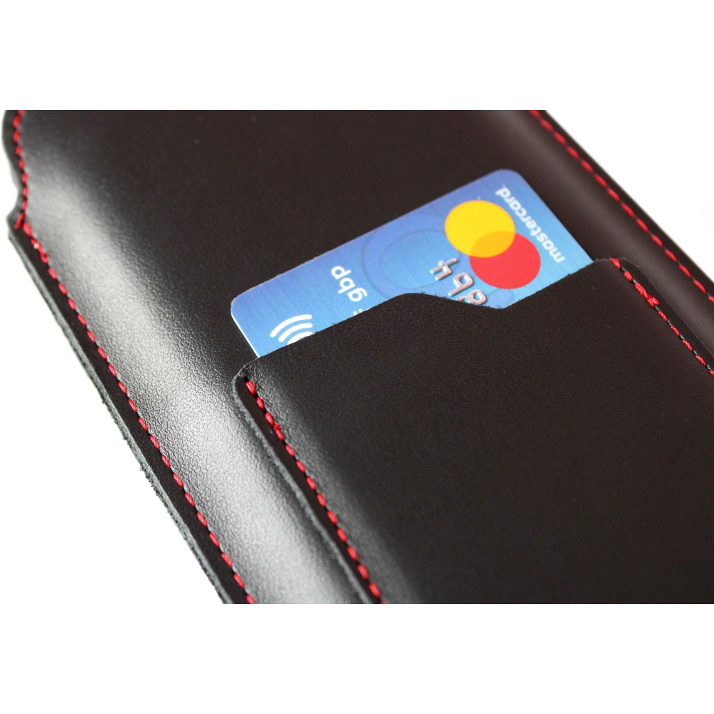 Wholesale LURESKO ASTER XXXL universal leather case with a loop for a strap, designed for phones 6.5' - 6.9' (smooth black with red stitching) - LUR26 - {ean13} - Hurt