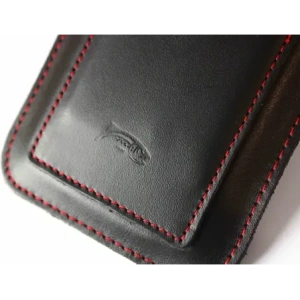 Wholesale LURESKO ASTER XXXL universal leather case with a loop for a strap, designed for phones 6.5' - 6.9' (smooth black with red stitching) - LUR26 - {ean13} - Hurt