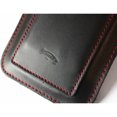 Skórzane etui uniwersalne LURESKO ASTER XXXL z oczkiem na smycz wsuwka na telefon 6.5' - 6.9' (czarny gładki czerwona nić)