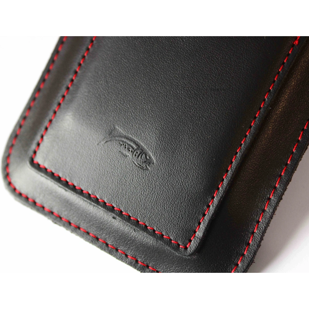 Wholesale LURESKO ASTER XXXL universal leather case with a loop for a strap, designed for phones 6.5' - 6.9' (smooth black with red stitching) - LUR26 - {ean13} - Hurt