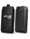 LURESKO ASTER 4XL universal leather case with a loop for a strap, slide-in for a phone up to 7' (smooth black with white thread)