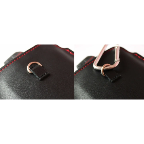 Skórzane etui uniwersalne LURESKO ASTER XXXL z oczkiem na smycz wsuwka na telefon 6.5' - 6.9' (czarny gładki czerwona nić)