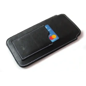 Wholesale LURESKO ASTER 4XL universal leather case with a loop for a strap, slide-in for a phone up to 7' (smooth black with white thread) - LUR28 - {ean13} - Hurt