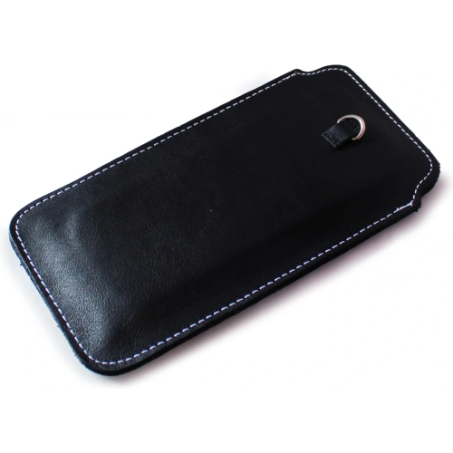 Skórzane etui uniwersalne LURESKO ASTER 4XL z oczkiem na smycz wsuwka na telefon do 7' (czarny gładki biała nić)