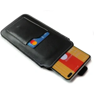 Wholesale LURESKO ASTER 4XL universal leather case with a loop for a strap, slide-in for a phone up to 7' (smooth black with white thread) - LUR28 - {ean13} - Hurt
