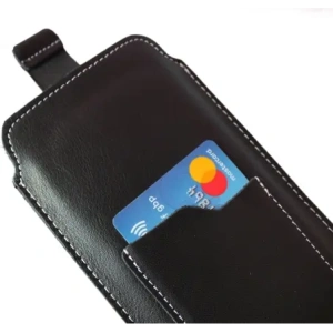 Wholesale LURESKO ASTER 4XL universal leather case with a loop for a strap, slide-in for a phone up to 7' (smooth black with white thread) - LUR28 - {ean13} - Hurt