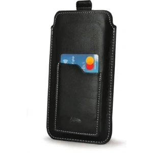 Wholesale LURESKO ASTER 4XL universal leather case with a loop for a strap, slide-in for a phone up to 7' (smooth black with white thread) - LUR28 - {ean13} - Hurt