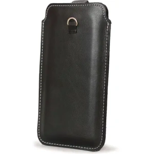 Wholesale LURESKO ASTER 4XL universal leather case with a loop for a strap, slide-in for a phone up to 7' (smooth black with white thread) - LUR28 - {ean13} - Hurt