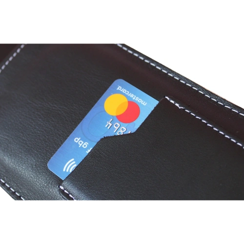 Skórzane etui uniwersalne LURESKO ASTER 4XL z oczkiem na smycz wsuwka na telefon do 7' (czarny gładki biała nić)