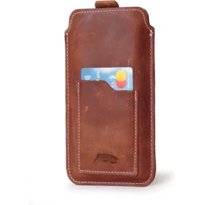 Wholesale LURESKO ASTER 4XL universal leather case with a loop for a lanyard, insert for a phone up to 7' (vintage brown with white thread) - LUR29 - {ean13} - Hurt