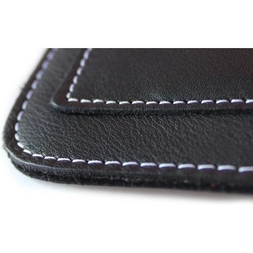 Skórzane etui uniwersalne LURESKO ASTER 4XL z oczkiem na smycz wsuwka na telefon do 7' (czarny gładki biała nić)