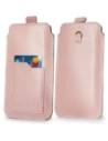 LURESKO ASTER 4XL universal leather case with a loop for a strap, slip-in for a phone up to 7' (smooth pink with white thread)
