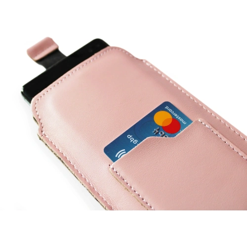 Skórzane etui uniwersalne LURESKO ASTER 4XL z oczkiem na smycz wsuwka na telefon do 7' (różowy gładki biała nić)