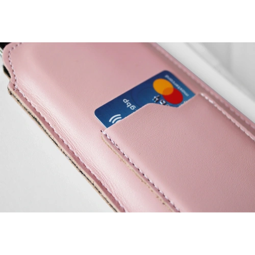 Skórzane etui uniwersalne LURESKO ASTER 4XL z oczkiem na smycz wsuwka na telefon do 7' (różowy gładki biała nić)