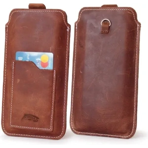 Wholesale LURESKO ASTER XXL universal leather case with a loop for a lanyard for 5.8' - 6.1' phone (vintage brown with white thread) - LUR32 - {ean13} - Hurt