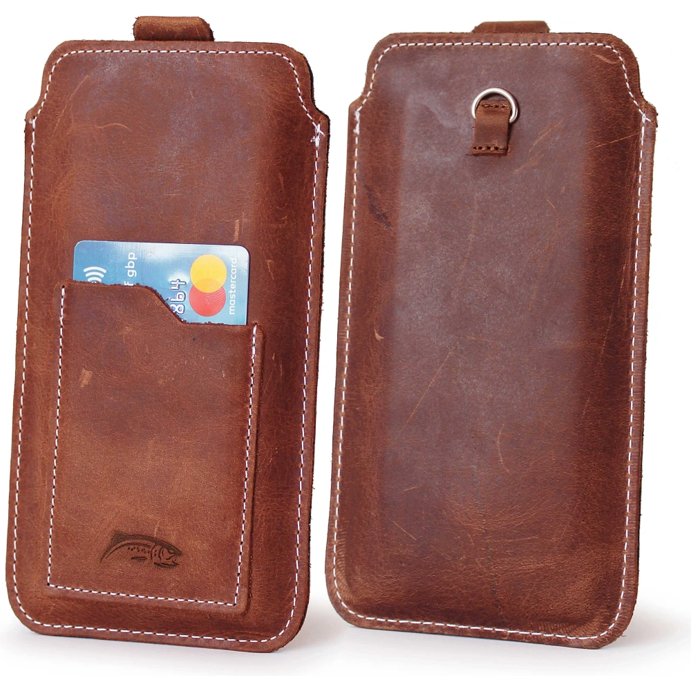Wholesale LURESKO ASTER XXL universal leather case with a loop for a lanyard for 5.8' - 6.1' phone (vintage brown with white thread) - LUR32 - {ean13} - Hurt