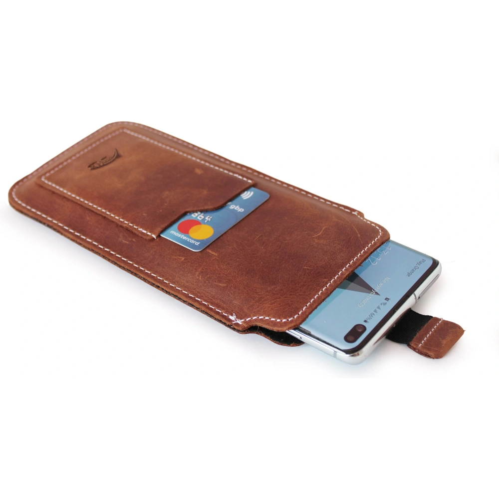 Wholesale LURESKO ASTER XXL universal leather case with a loop for a lanyard for 5.8' - 6.1' phone (vintage brown with white thread) - LUR32 - {ean13} - Hurt