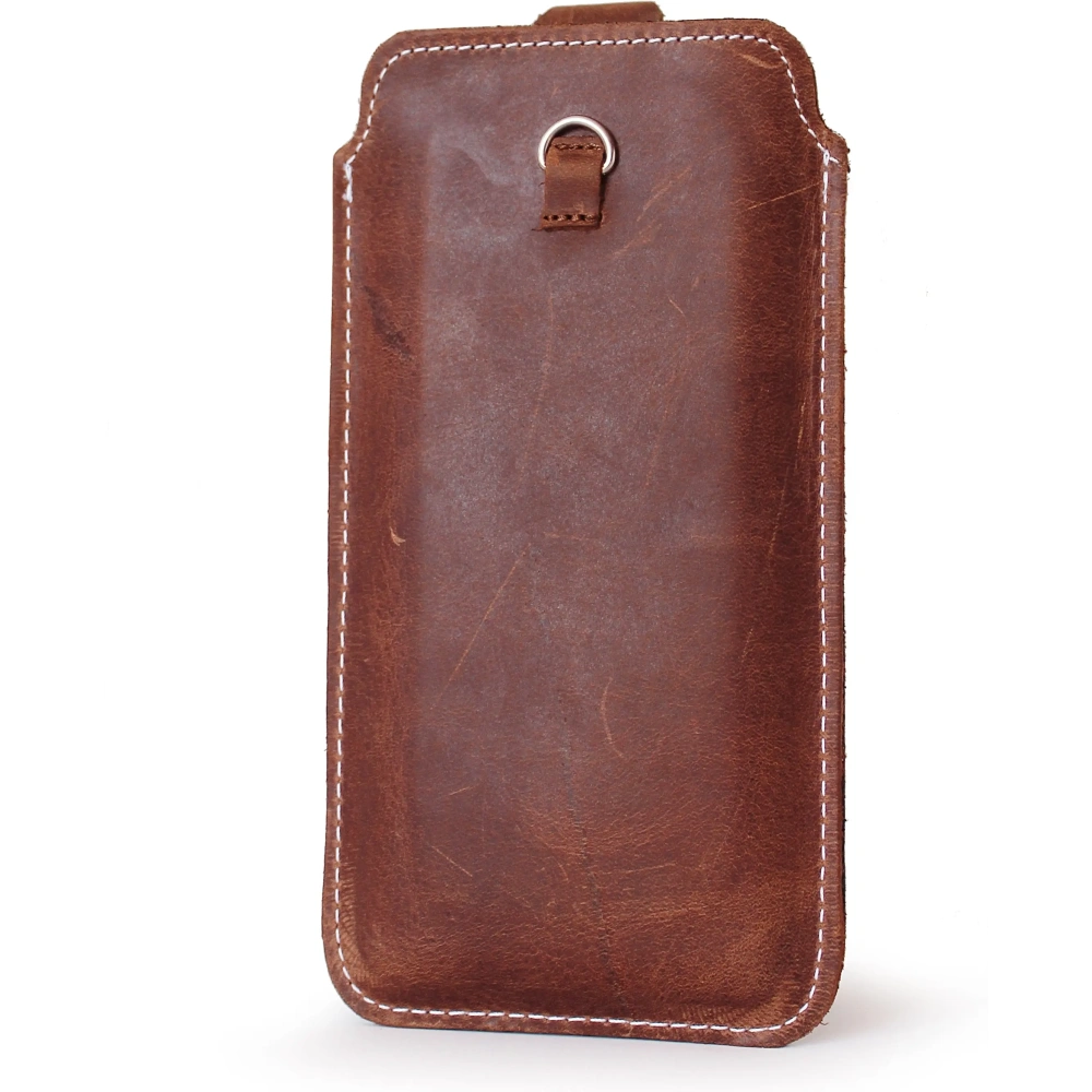 Wholesale LURESKO ASTER XXL universal leather case with a loop for a lanyard for 5.8' - 6.1' phone (vintage brown with white thread) - LUR32 - {ean13} - Hurt