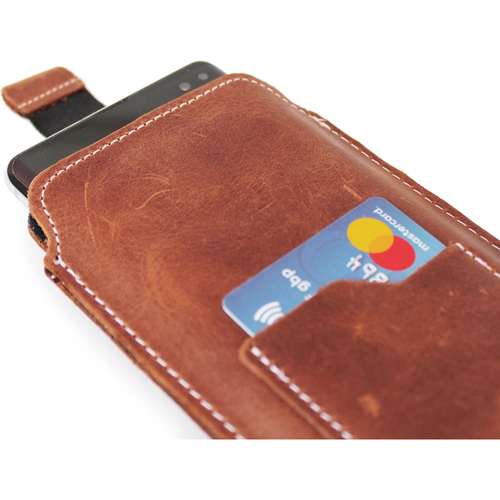 Wholesale LURESKO ASTER XXL universal leather case with a loop for a lanyard for 5.8' - 6.1' phone (vintage brown with white thread) - LUR32 - {ean13} - Hurt