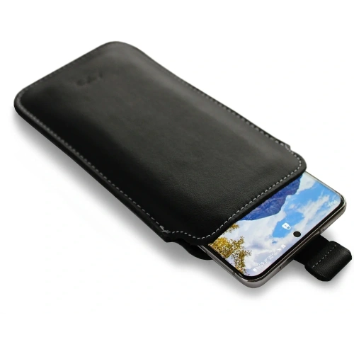 Skórzane etui wsuwane LURESKO LILLA XXL wsuwka na telefon 5.8' - 6.1' (czarny gładki biała nić)