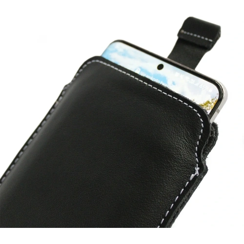 Skórzane etui wsuwane LURESKO LILLA XXL wsuwka na telefon 5.8' - 6.1' (czarny gładki biała nić)