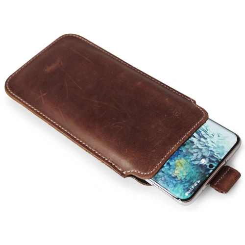 Skórzane etui wsuwane LURESKO LILLA XXXL wsuwka na telefon 6.5' - 6.9' (brąz vintage biała nić)